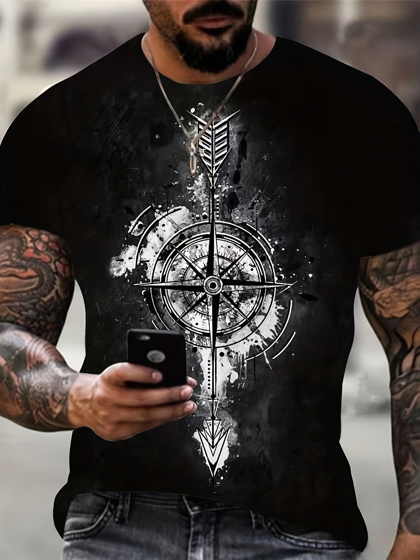 Vintage Compass Graphic Tee for Men Active Breathable and Stretchy