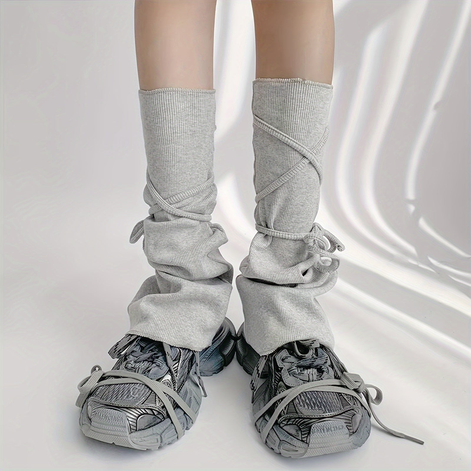 Solid Strappy Leg Warmers Y2K Flare Socks