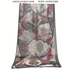 Vintage Leaf Print Chiffon Scarf Thin Gauze Shawl