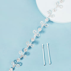 Crystal Silk Wedding Headband Rhinestone Bridal Headpiece Silver