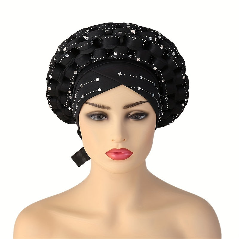 Braided Turban Cap Rhinestone Head Wrap Bonnet Beanie Head Scarf Chemo Hats