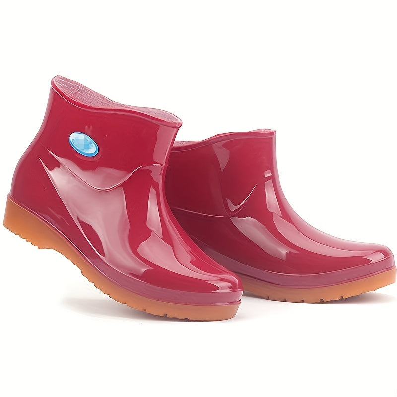 Women's Low Cut Rain Boots Anti Skid Ankle Booties Waterproof Rubber Shoes
