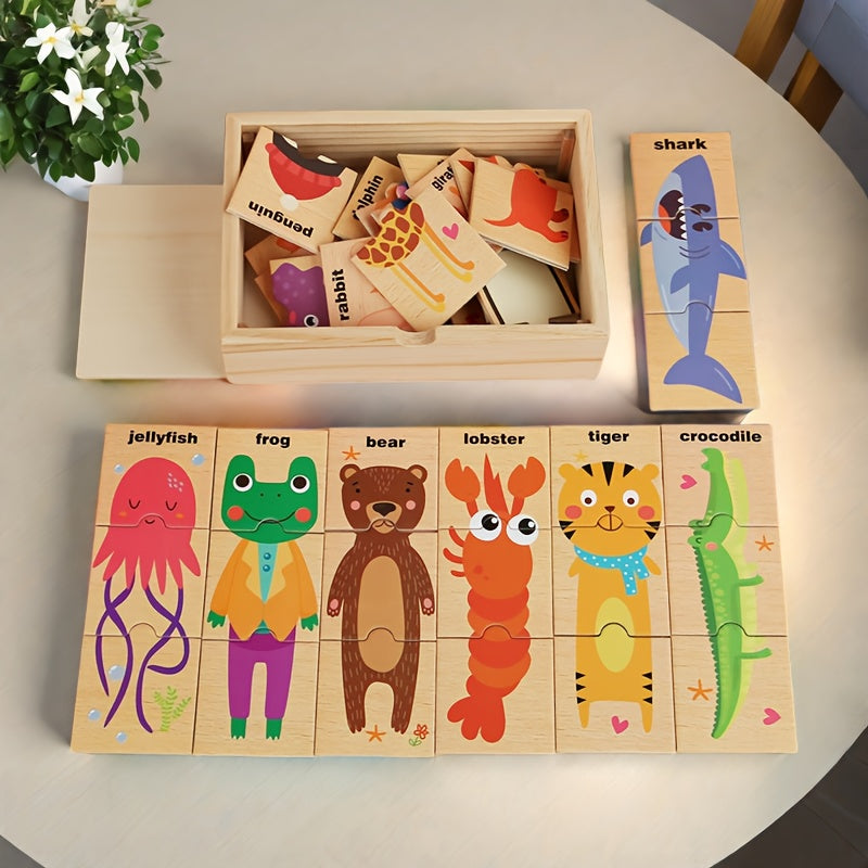 Wooden Animal Recognition Puzzle with 16 Animals