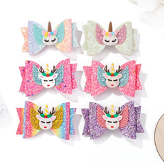 Cartoon Sequins Unicorn Bow Hair Clip for Girls