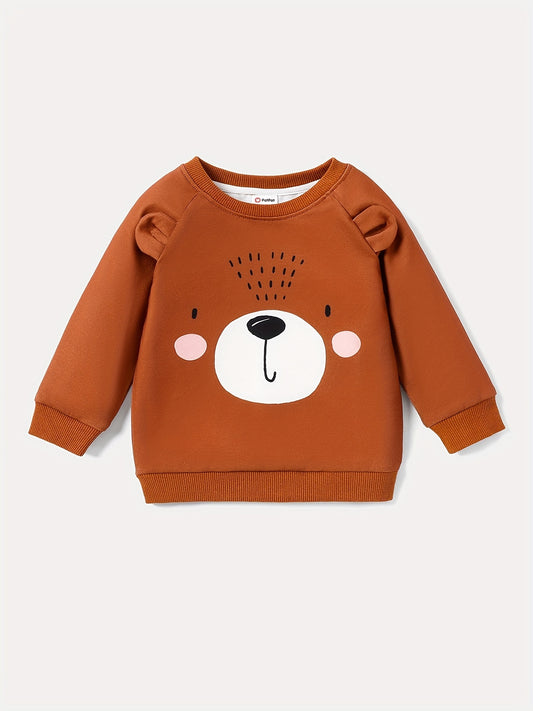 Animal Bear Print Crew Neck Sweatshirt with 3D Ears