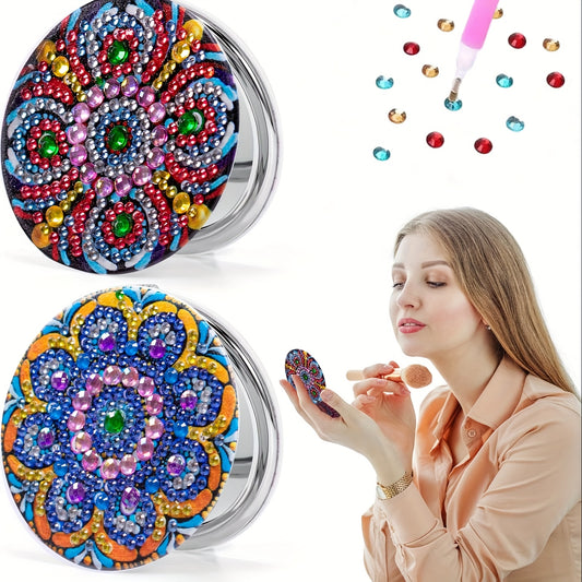 2pcs Floral Diamond Painting Makeup Mirror Double Sided