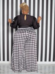  Houndstooth Wide Leg Pants Women's Plus Casual