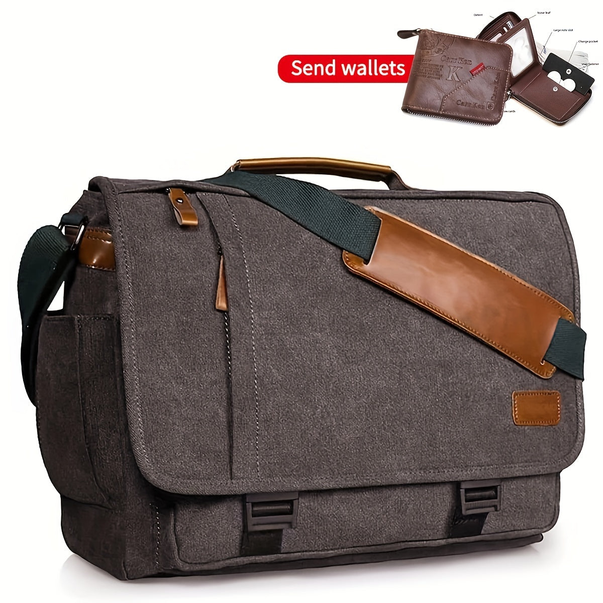 17 Inch Laptop Messenger Bag Waterproof Canvas Shoulder Strap Durable