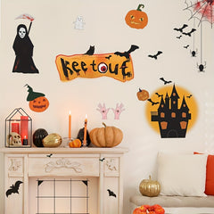 2pcs Halloween Wall Stickers Moon Castle Bat Pumpkin Spider Web Window Sticker