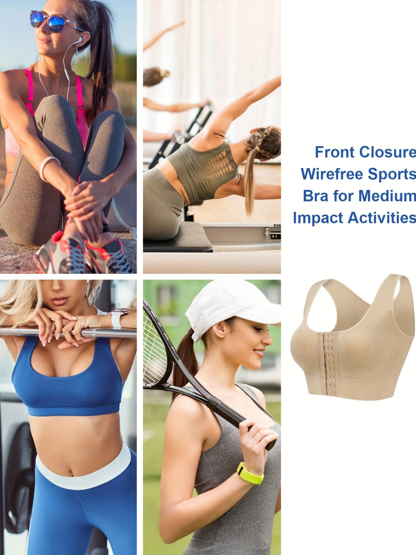 Full Coverage Open Front Sports Bra Yoga Running Activewear