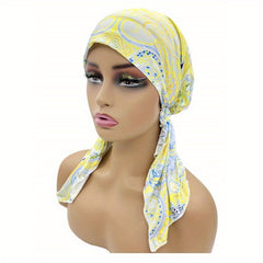 Paisley Print Head Wrap Casual Elastic Turban Soft Long Tail Bonnet