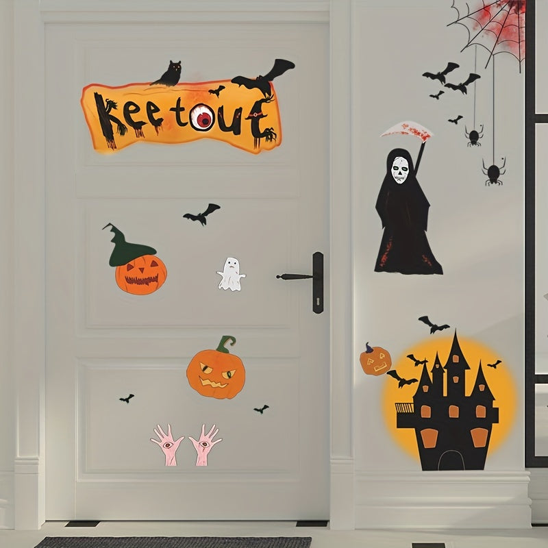 2pcs Halloween Wall Stickers Moon Castle Bat Pumpkin Spider Web Window Sticker