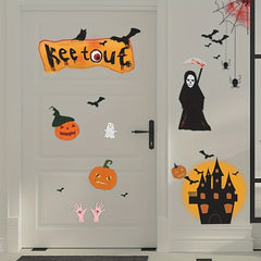 2pcs Halloween Wall Stickers Moon Castle Bat Pumpkin Spider Web Window Sticker