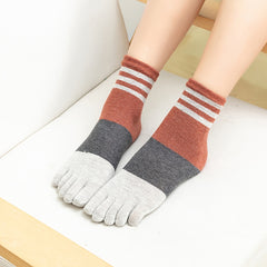 Striped Cotton Five Finger Ankle Socks