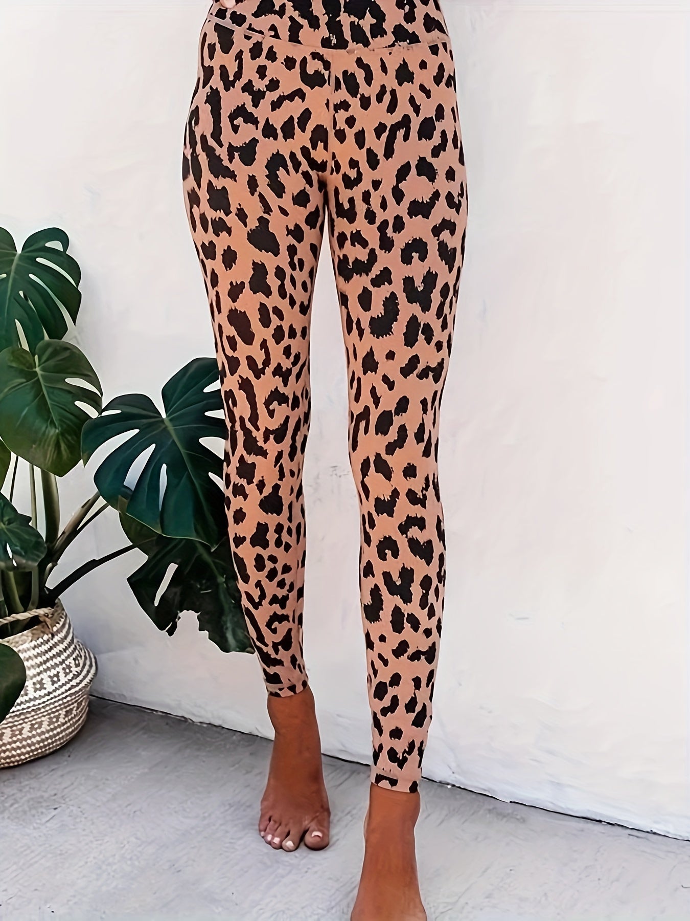  Leopard Print Leggings Wideband Waist High Rise