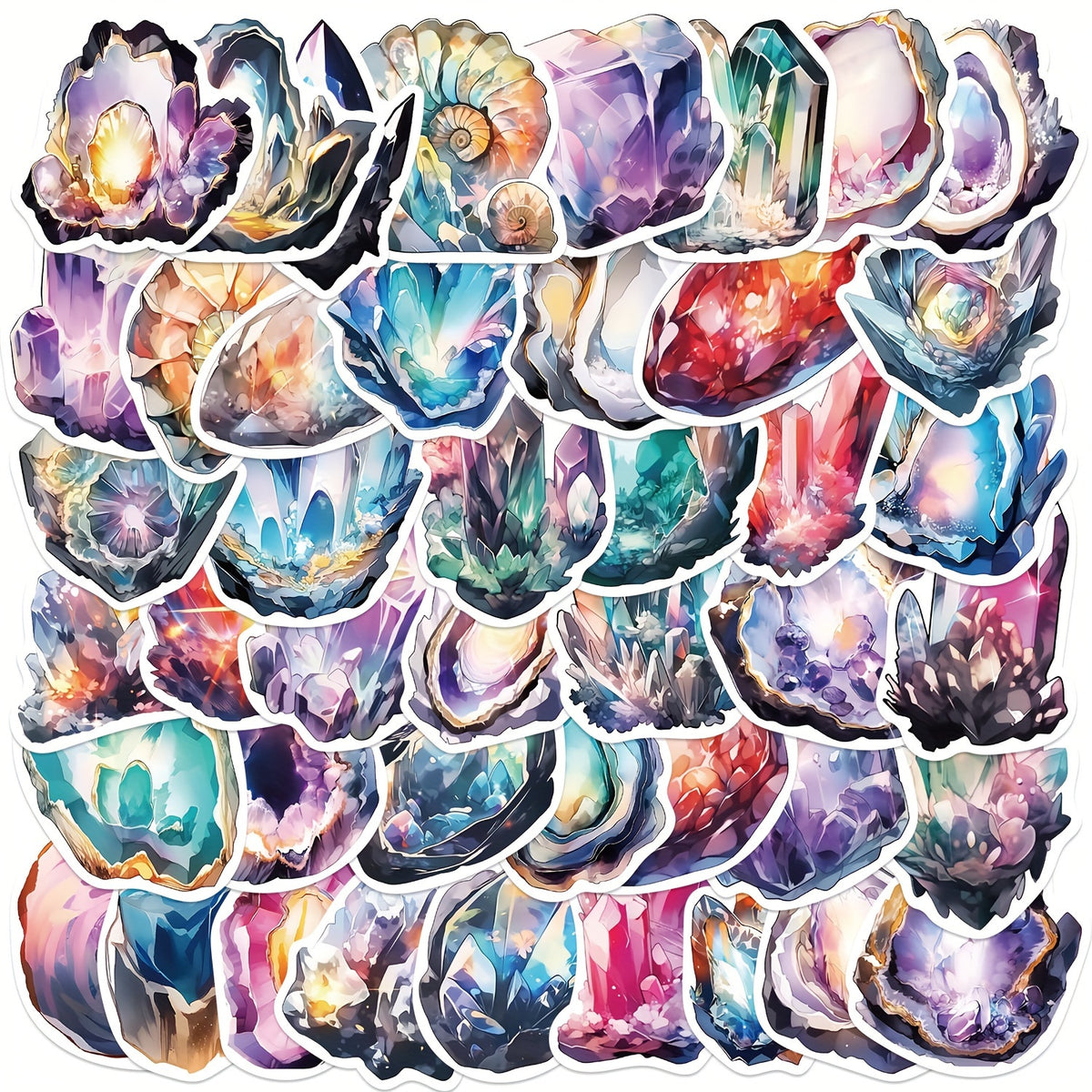 50pcs Quartz And Crystal Series Graffiti Stickers DIY Handbook Sticker Pack