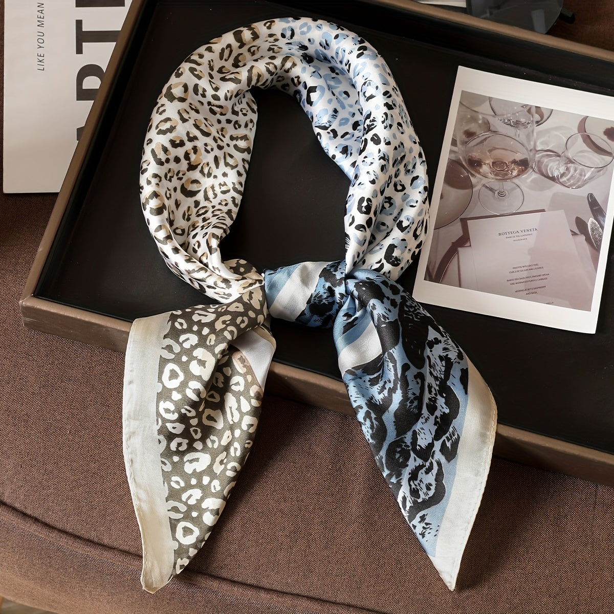 Leopard Print Bandana Square Scarf Satin Shawl