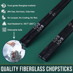 5 Pairs Japanese Fiberglass Chopsticks Non-slip 9.57 In