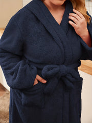 Women's Plus Flannel Long Sleeve Hooded Bathrobe