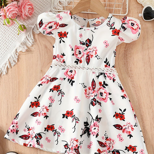 Girls' Casual Dress Boho Floral Sleeveless Lace Waist A Line Dress