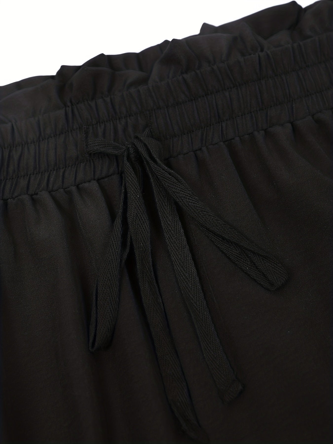  Solid Ruffle Trim High Rise Wide Leg Trousers