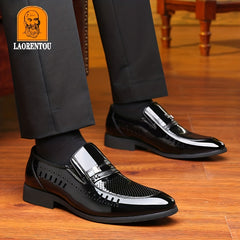 LAORENTOU Men's Leather Loafer Shoes Lightweight Non Slip Formal Shoes