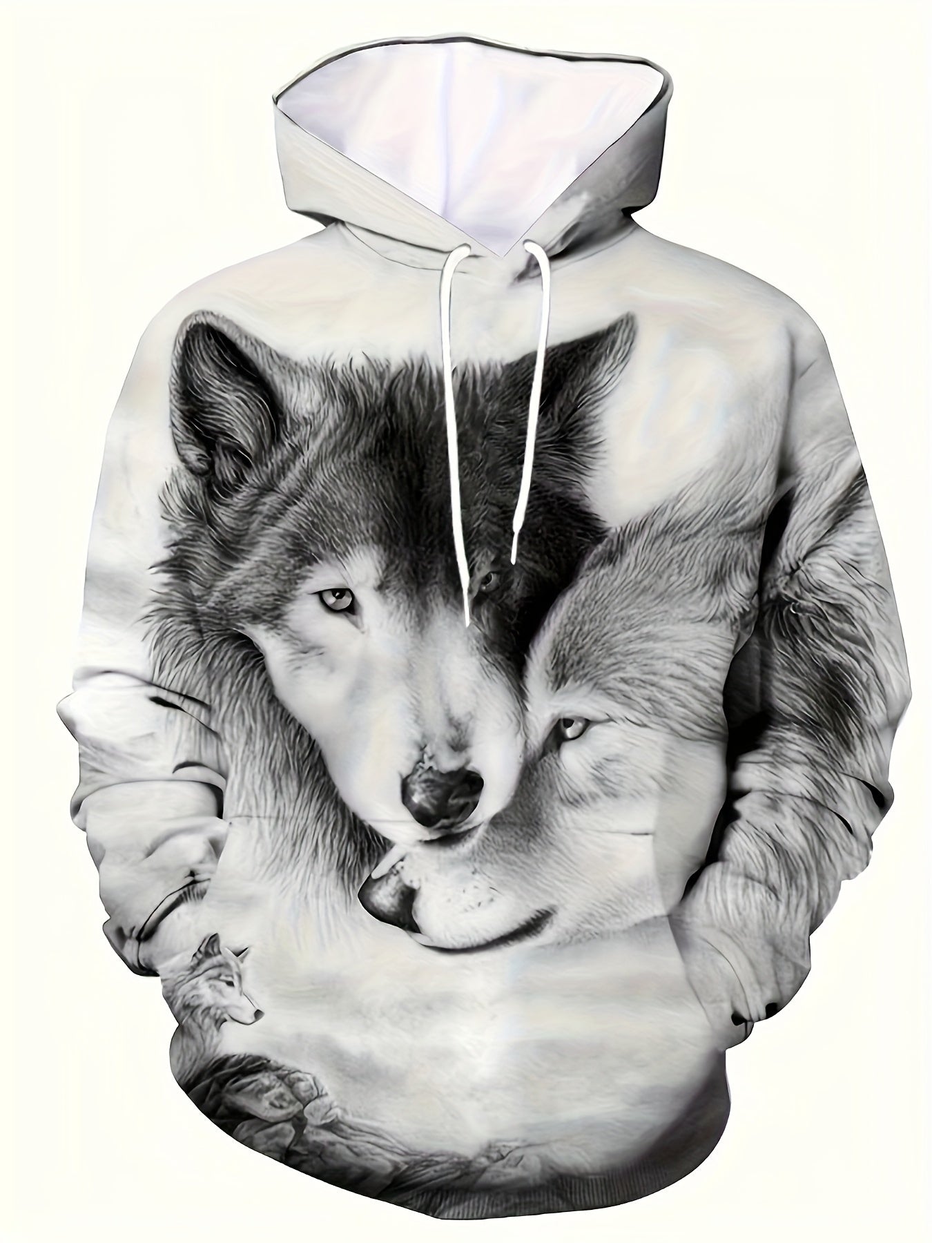 Wolf 3D Print Hoodie Kangaroo Pocket Pullover Mens Clothing