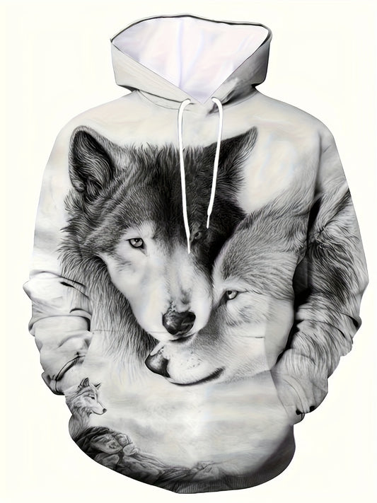 Wolf 3D Print Hoodie Kangaroo Pocket Pullover Mens Clothing