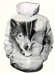 Wolf 3D Print Hoodie Kangaroo Pocket Pullover Mens Clothing