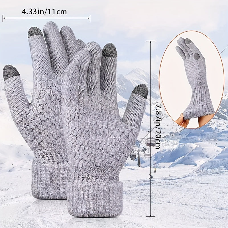Winter Thermal Knit Gloves Touch Screen Windproof Warm Thick Full Finger Gloves