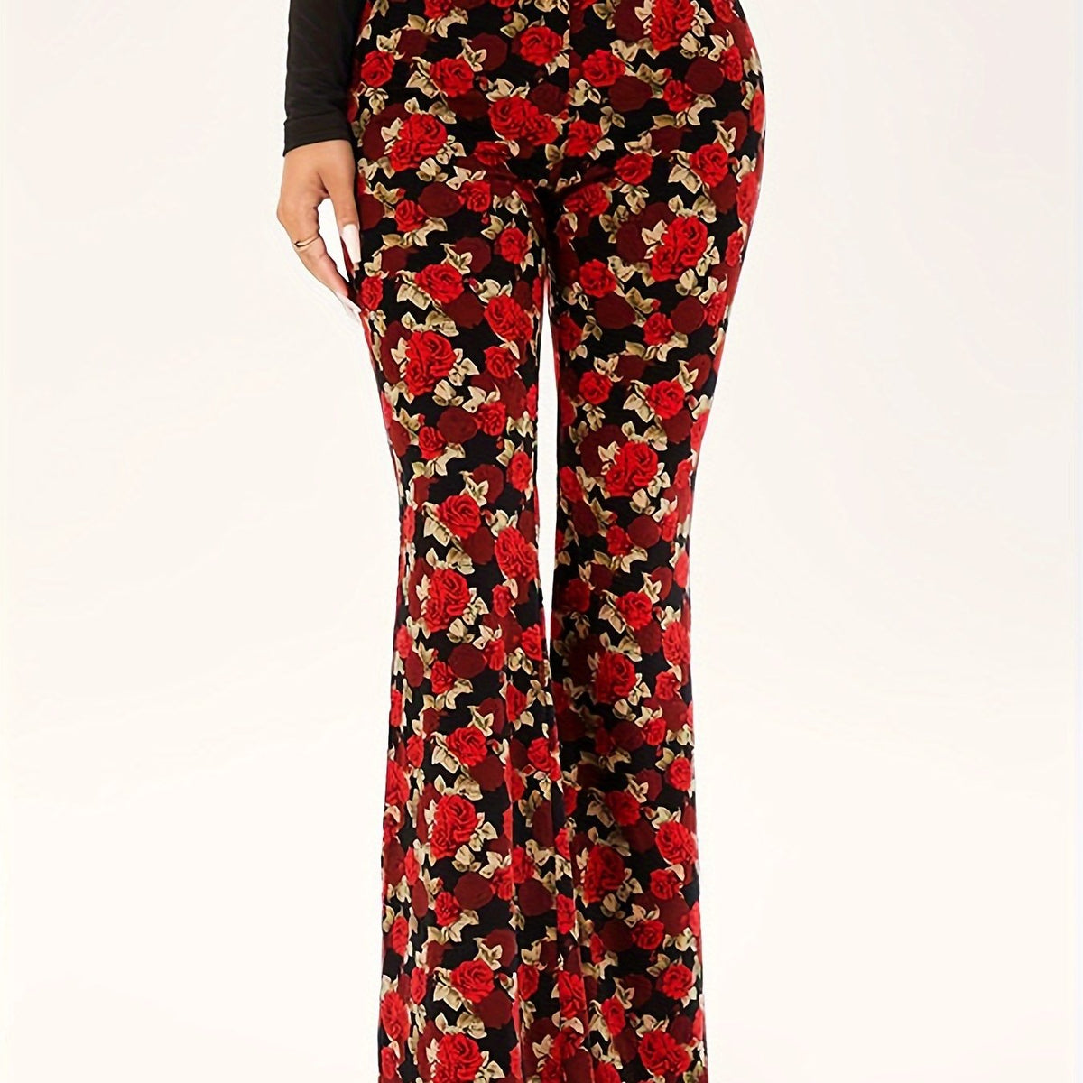 Floral Print High Rise Flared Leg Trousers