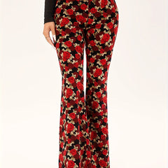 Floral Print High Rise Flared Leg Trousers