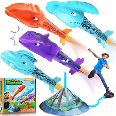 Dino Toy Rocket Launcher Kids 4 Colorful Dinos Outdoor Fun Toys Boys Girls