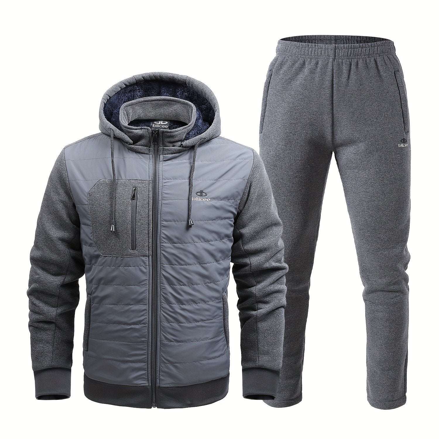 Men's Winter Sports Suit Stand Collar Zip Jacket & Thick Pants