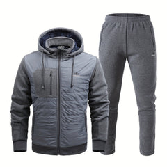 Men's Winter Sports Suit Stand Collar Zip Jacket & Thick Pants