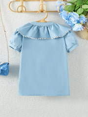 Girls Ruffle Collar Shirt Lace Puff Sleeve Top