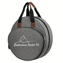 Round Embroidery Tool Storage Bag with Zipper Pocket