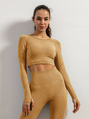 Women's Long Sleeve Crop Top Moisture Wicking Sports Shirt