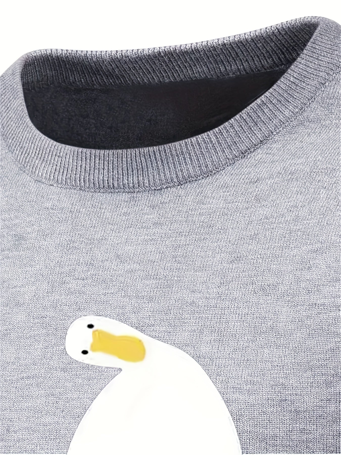 Cartoon Duck Print Men's Casual Warm Crew Neck Pullover Sweater