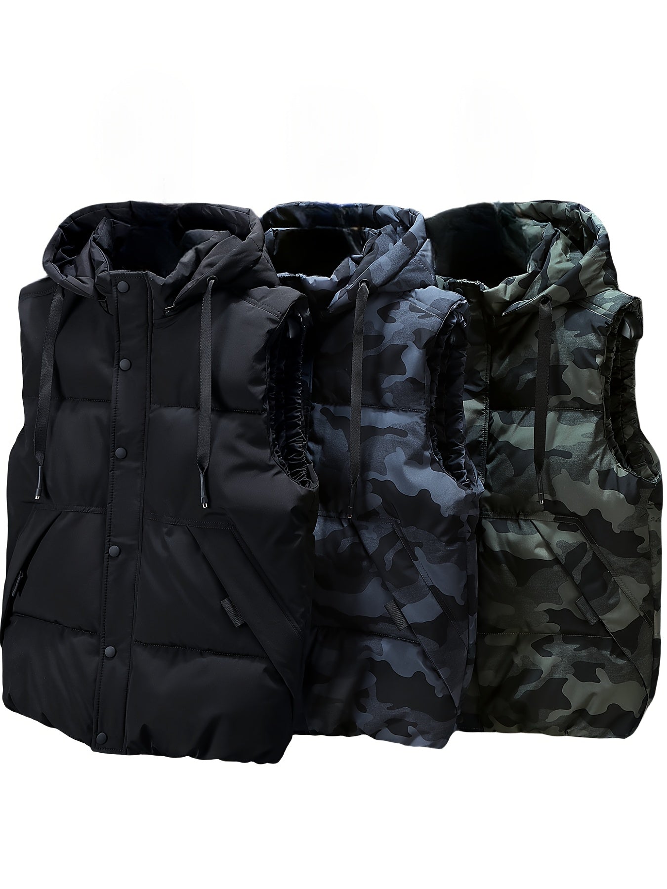Men Sleeveless Down Thermal Hooded Vests Jackets Zipper Outdoor Winter Casual