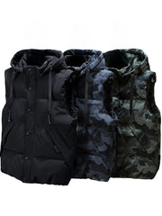 Men Sleeveless Down Thermal Hooded Vests Jackets Zipper Outdoor Winter Casual