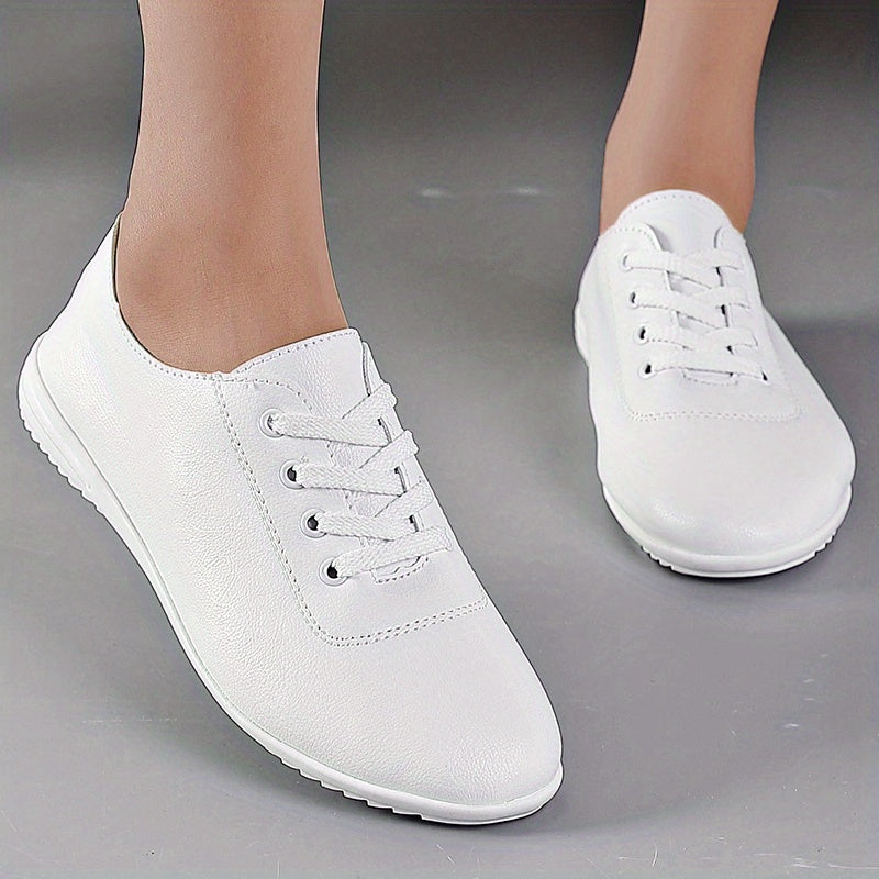 Women's Solid Sneakers Lace Up Low Round Toe Flat Casual Shoes
