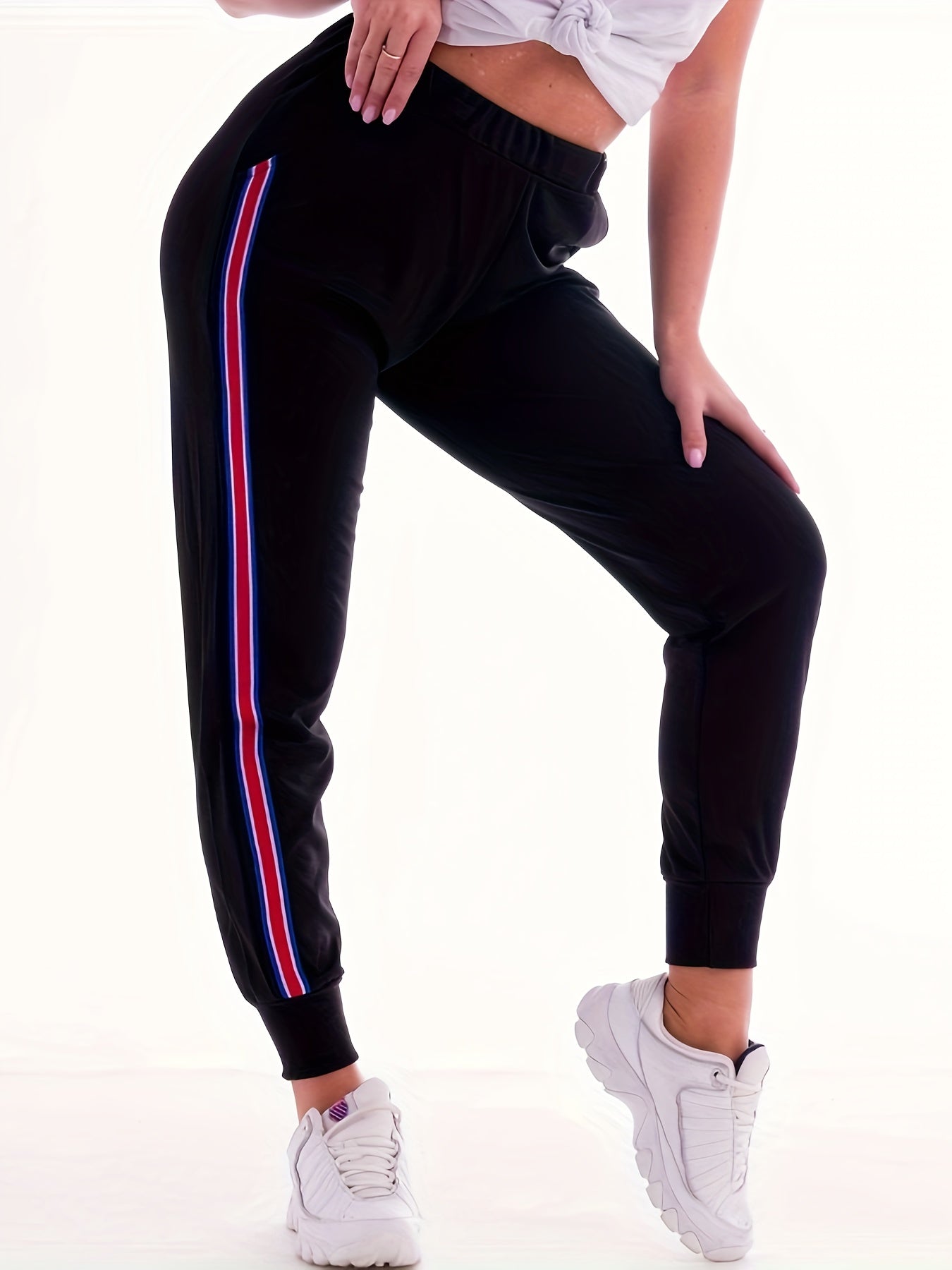 Women's Plus Stripe Print High Rise Joggers