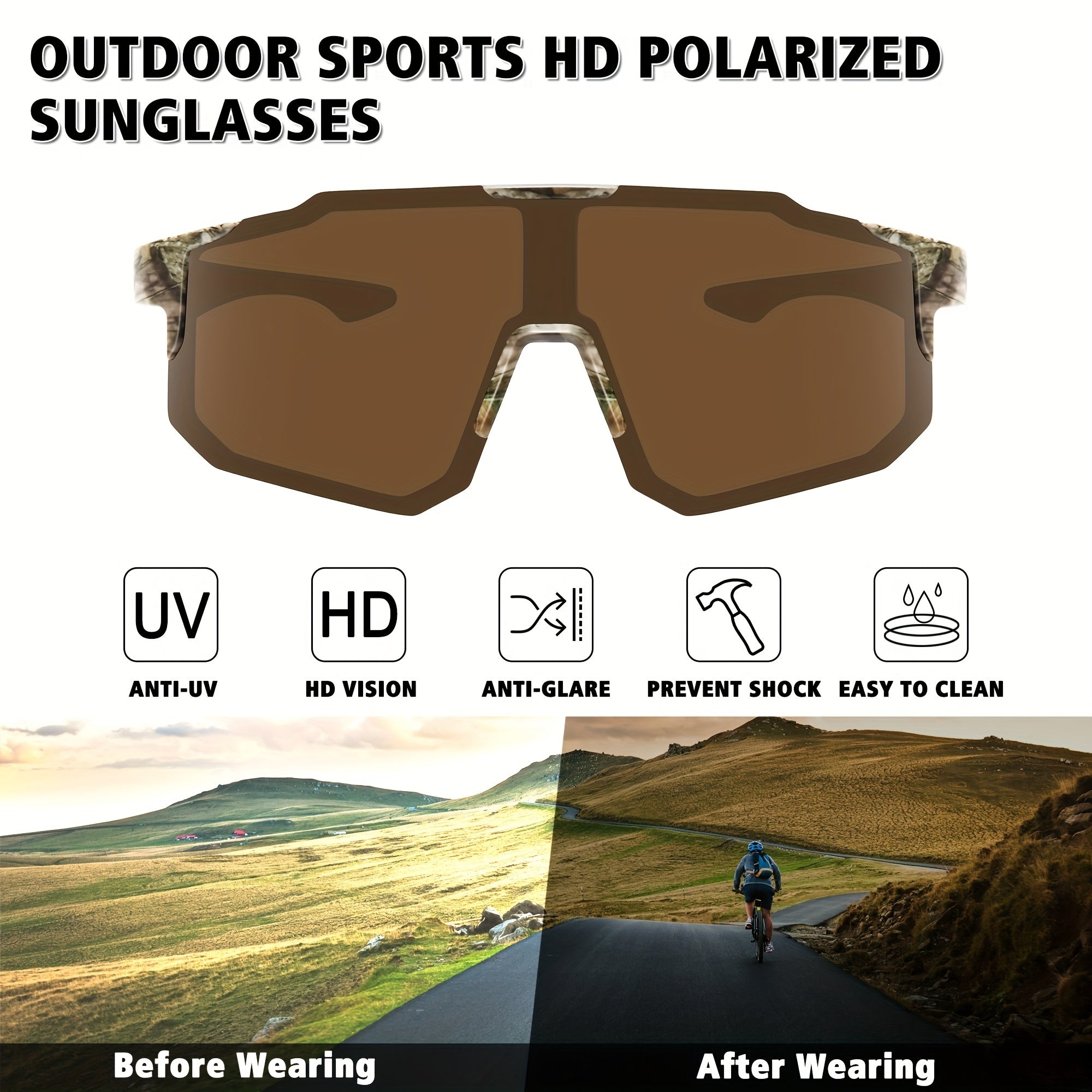 Men's Square Frame Polarized Sunglasses Leopard Tea Lenses UV 400 Protection