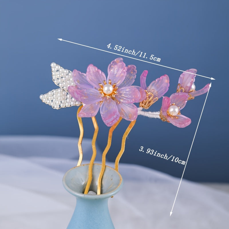 Faux Pearl Flower Hair Pin Chinese Style Hair Accessories