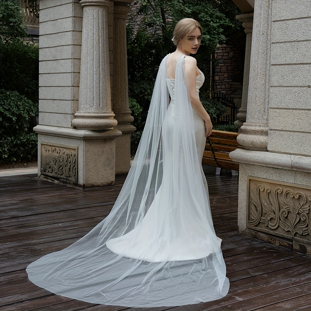 Bridal Sheer Tulle Cathedral Train Veil with Accents