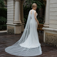 Bridal Sheer Tulle Cathedral Train Veil with Accents