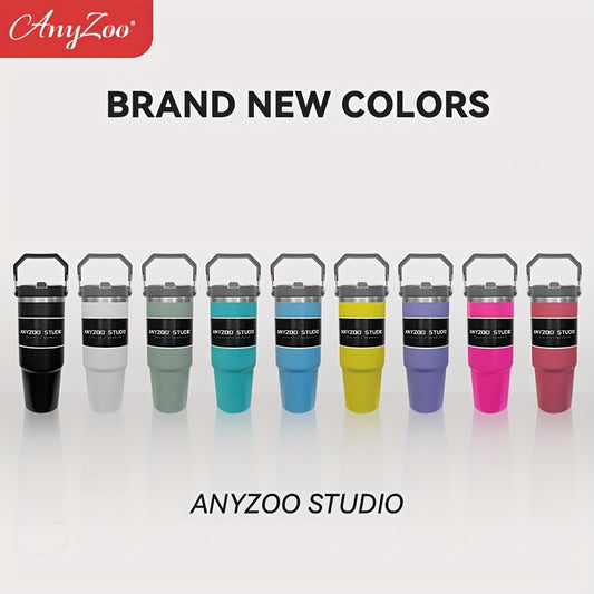 ANYZOO 30oz Stainless Steel Tumbler, Lid, Straw, Reusable, Dishwasher Safe