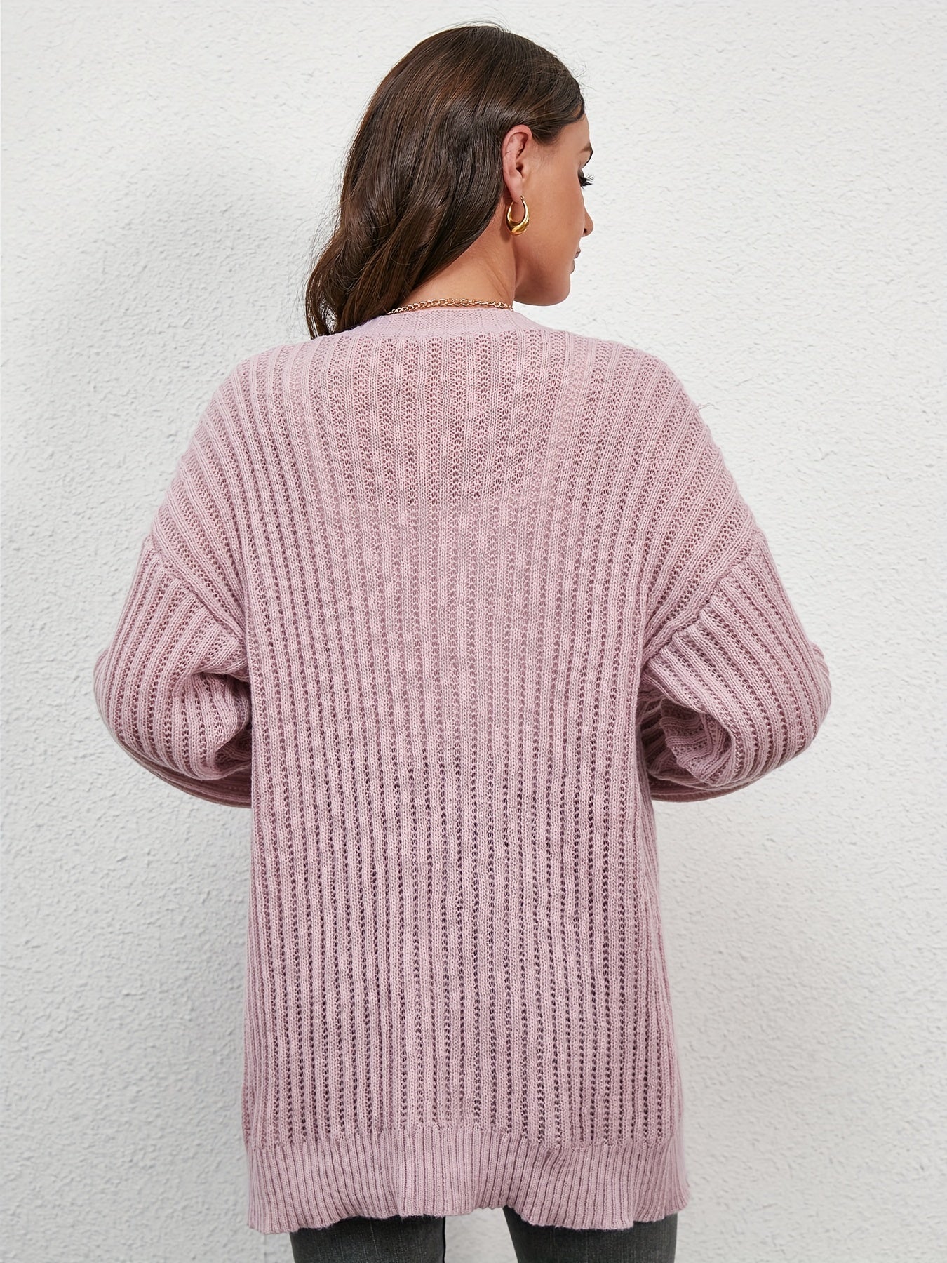 Ribbed Long Sleeve Open Front Knit Cardigan