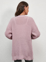  Ribbed Long Sleeve Open Front Knit Cardigan